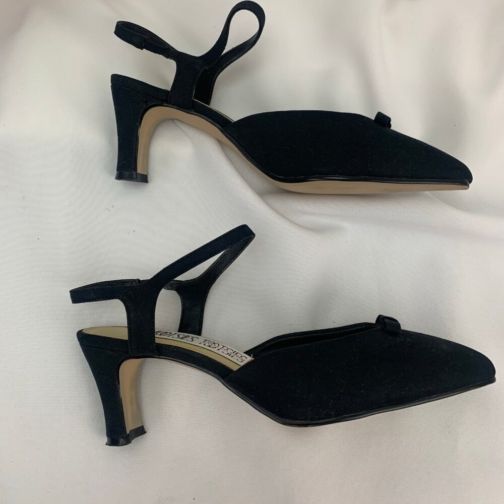 Mootsies Tootsies Black Poplin Fabric Slingback Heels w/Bow Sz 6 ½ M  (w/box)
